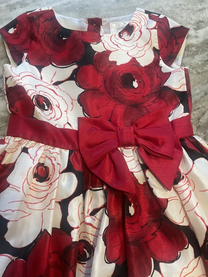 Vestido elegante floral rojo/blanco/negro talla 6 para niñas. Vestido todo el año!  Foto 3 de 4