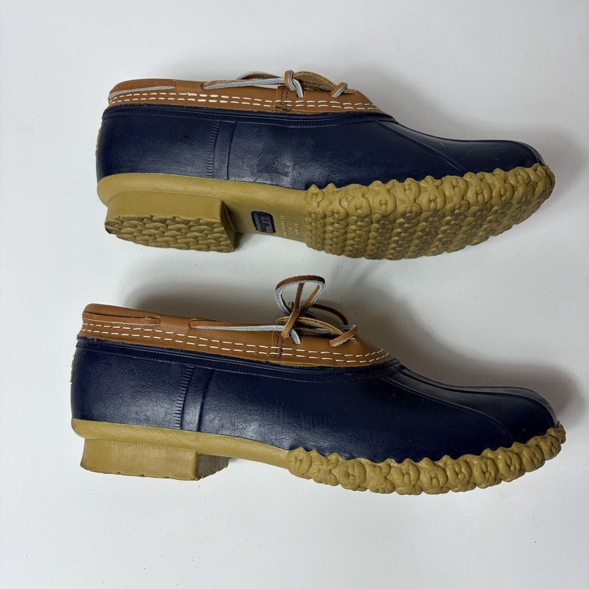 Vintage L.L. Bean Bean Boots Low Cut Duck Shoes Brown Navy 