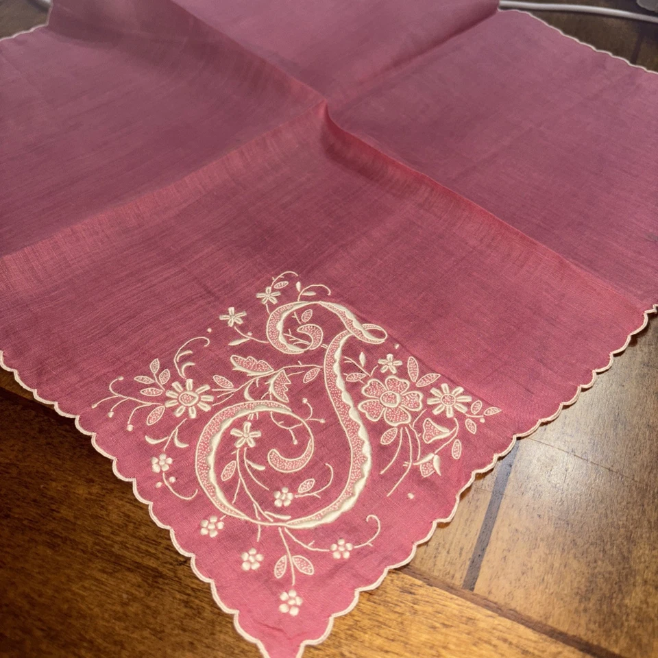 复古,手工制作马德拉刺绣,Monogram T,手帕。 — 第 3/3 张图片