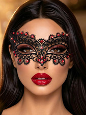 Black Lace Masquerade Mask for Women Rhinestone Party Eye Masks Costume Ball Hal