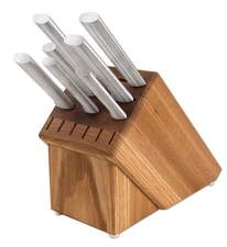 Cutlery Essential Oak Block Set, Silver Handles