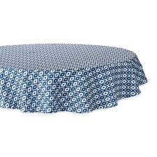 DII Ikat Outdoor Tablecloth 60" Round Water-Resistant, All-Weather, Blue