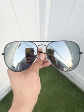 NEW Authentic Ray Ban Large Classic Aviator RB3026 3026 Black Silver Flash 62/14
