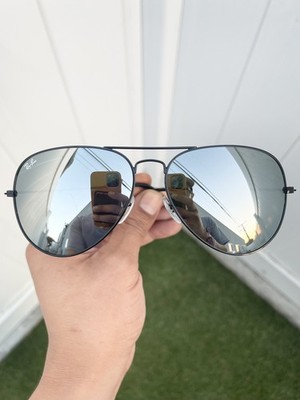 NEW Authentic Ray Ban Large Classic Aviator RB3026 3026 Black Silver Flash 62/14