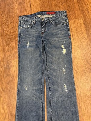 NWOT Vigoss Women s Jeans Sz 9/10 Dark Wash Unique Design Back Pocket Red Thread