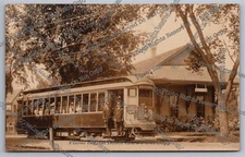 Antique RPPC 1905 Linden Depot Trolley Malden MA street car Real Photo Postcard