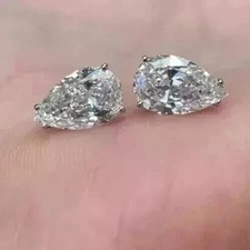 4Ct Pear Cut Lab Created Diamond Solitaire Stud Earrings 14k White Gold Plated