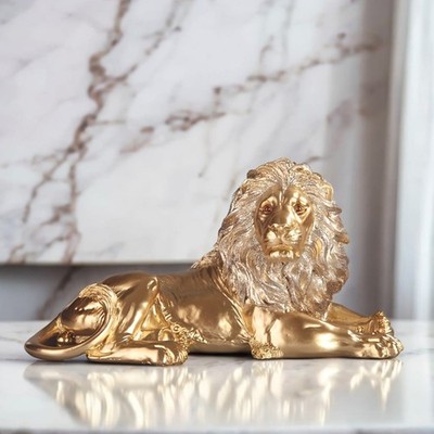 8''W Golden Lion Laying Figurine Ornament Home Decor Unique Gift