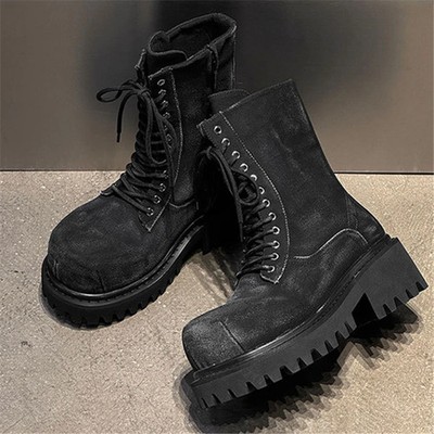 Luxury Thick Sole Shoes Platform Chunky Heel Mens Ankle Boots Zip