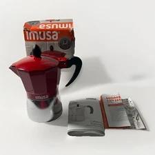 3 Cup Espresso Maker by IMUSA Red & Chrome  New in Open Box