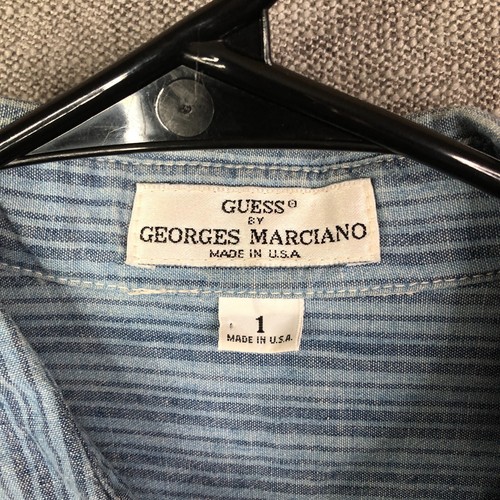 VTG Guess Georges Marciano Shirt Mens 1 Blue Chambray Striped USA Made 80s - Picture 5 of 16