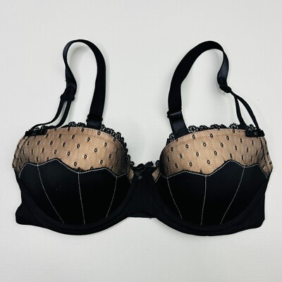 Adore Me Push Up Bra 32D Black Padded Underwire Lace Detail Adjustable Strap
