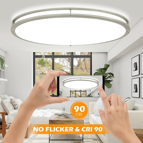 65W Dimmable LED Flush Mount Ceiling Light with Remote, 32" Oval Brush Nickel - Picture 22 of 23