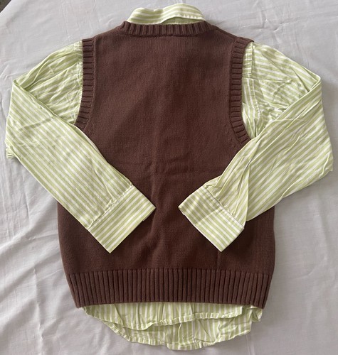 Gymboree Boys 2 Piece Argyle Sweater Vest + Striped Green Button Up Set Size 6 - Picture 2 of 3