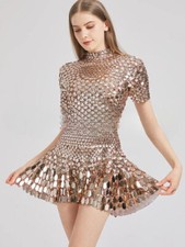 Sexy Shell Sequins Mini Dress Nightclub Dance Performance Clothing Bodysuit