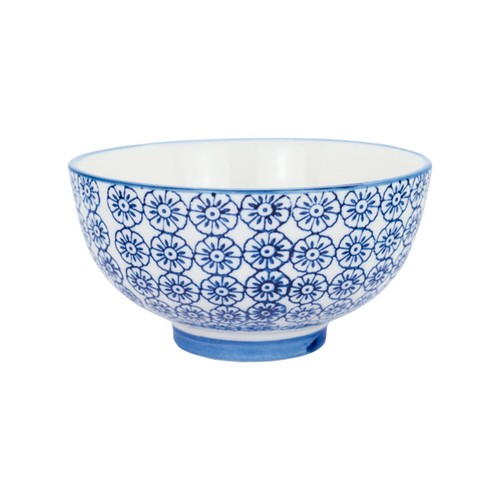 Patterned Rice Dessert Cereal Soup Bowls Porcelain Crockery Blue Flower 12cm x6 - Picture 5 of 6