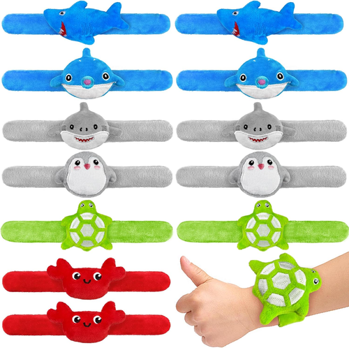 12PCS Stuffed Ocean Animal Slap Bracelets Plush Animal Slap Bracelets Cute Wrist - Picture 11 of 12