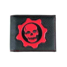 Gears of War RED OMEN SKULL Themed Black Faux Leather Die Cut Bifold Wallet