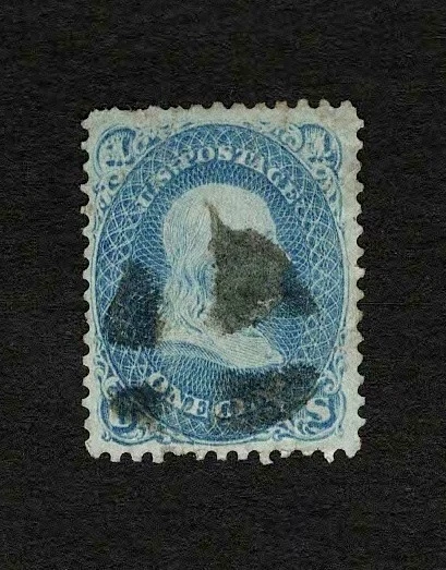 US 1861 #63 Benjamin Franklin 1c Blue w/Fancy Cancel VF-XF Used - Image 2 of 3