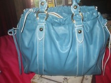 Vera Pelle Firenze Teal Blue Leather Shoulder Bag Tote Hobo Hippie Soho Shopper