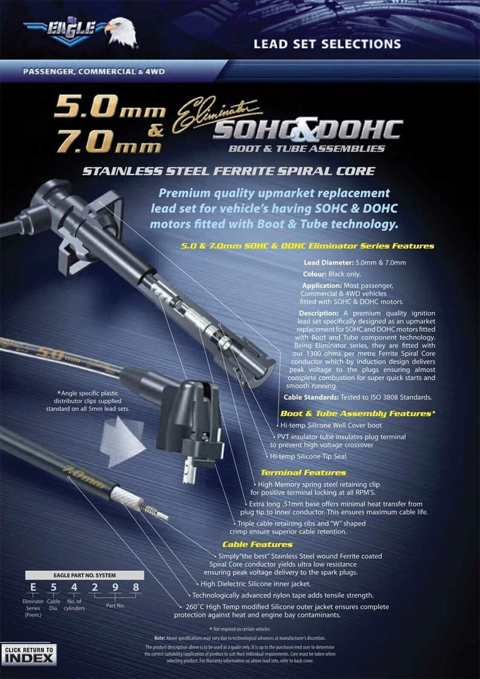 Eagle 7mm Ignition Spark Plug Leads 6cyl Fits Mitsubishi Magna TH TJ TL TW 99-05 - Image 2 of 2