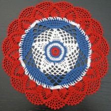 27 cm, 10.6 inch, Red White Blue, 4th July, Crochet Patriotic Doily, ogrc30, 181
