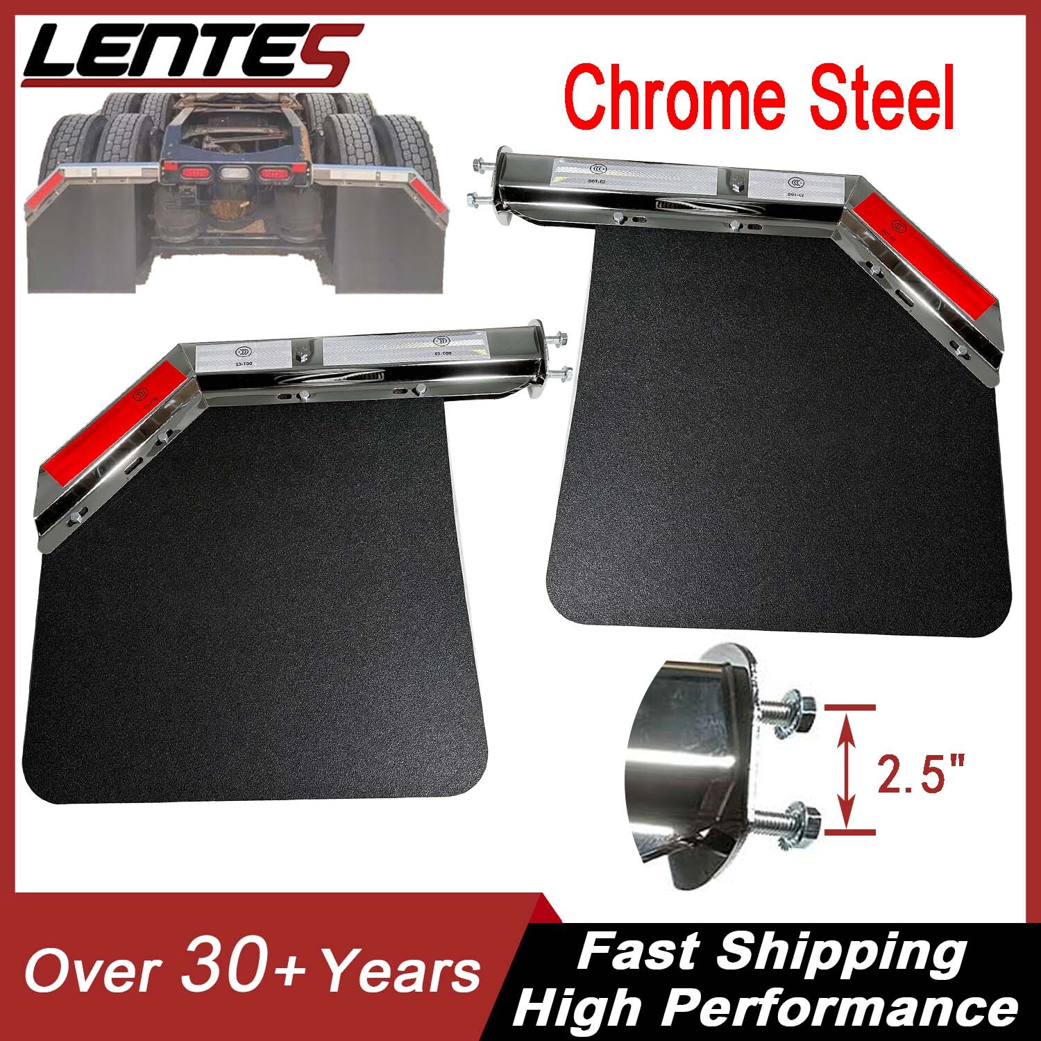 2Pcs Chrome Angled Spring Mud Flap Hanger 2.5 Inch for Semi Truck