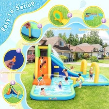 Inflatable Waterslide House, Giant Water Castle with Long Slide, Climbing Wall  