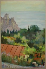 Ukrainian Soviet Oil Painting impressionism rock seascape child mom