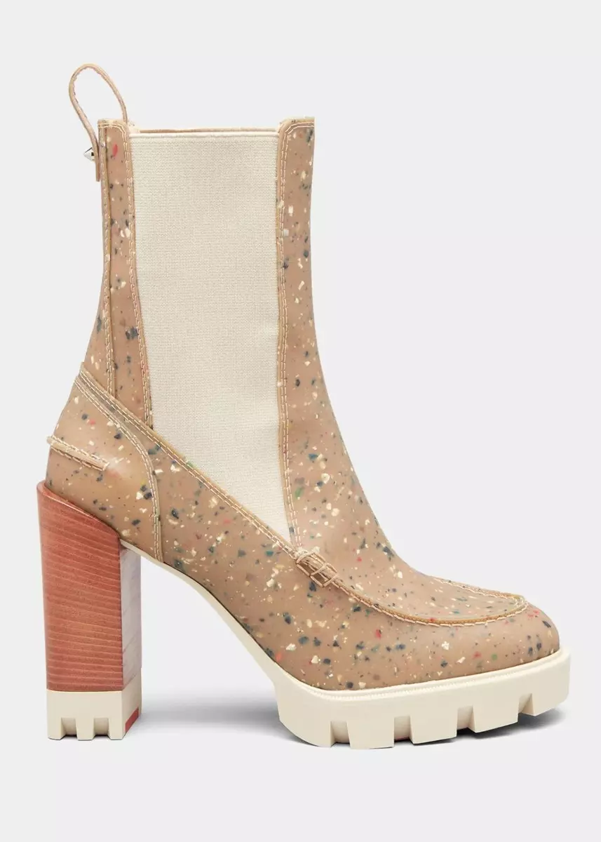 Christian Louboutin GLORY BOOTY 100 Speckled Rubber Lug Heel Chelsea Boots  $1195