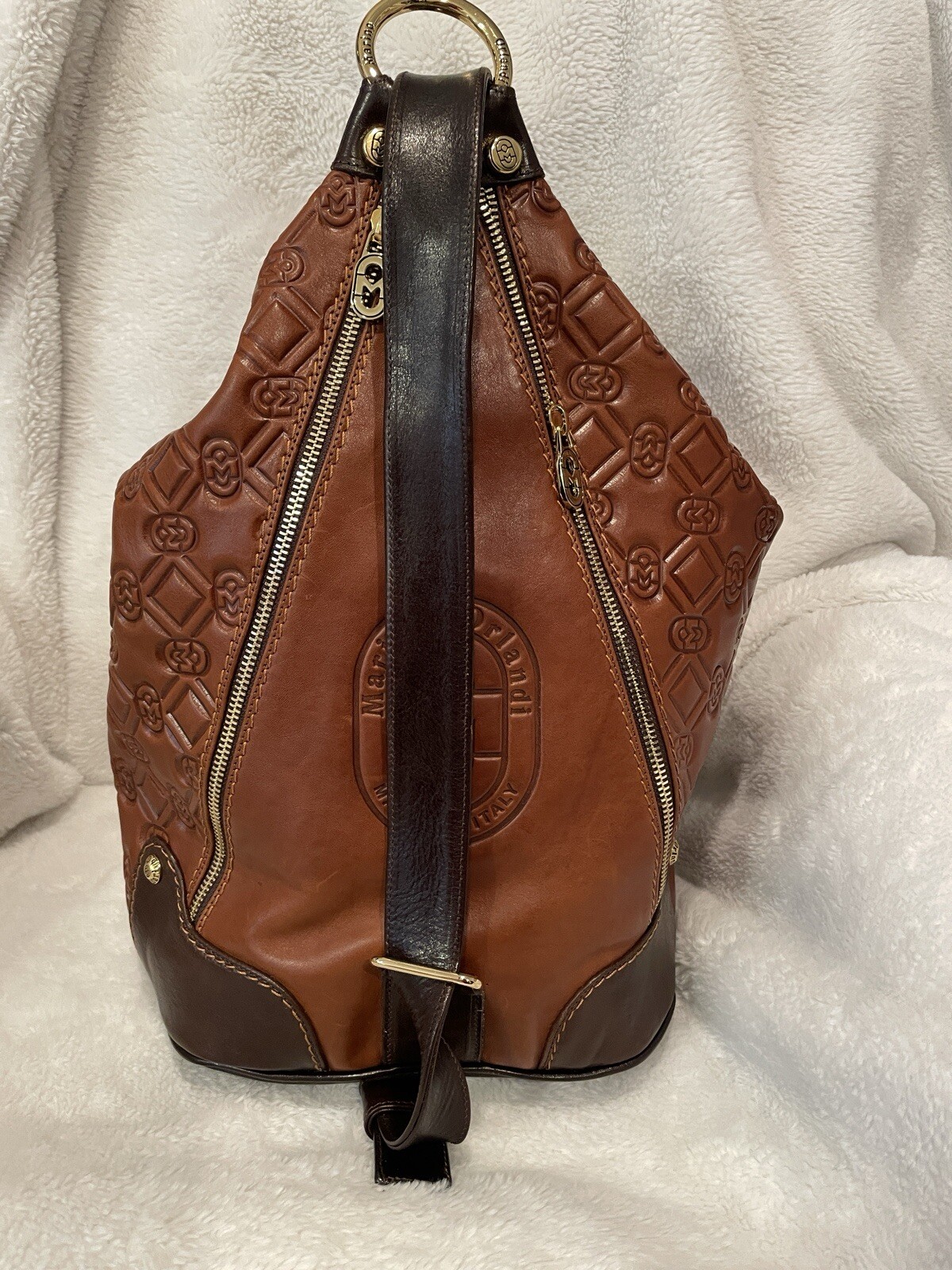 Mariano Orlandi XL Brown Leather Convertible Tote Made in Italy