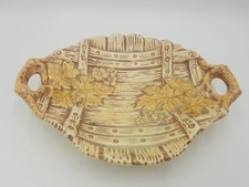 Vintage B & B Ceramics Wood Design w/Fall Leaves & Flowers 2 Handled Dish