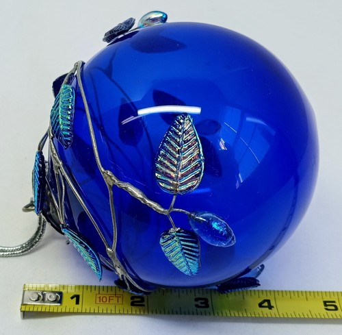 Grande sfera vintage Midwest vetro blu ornamento foglie vetro fiori finestra sfera - Foto 10 di 11