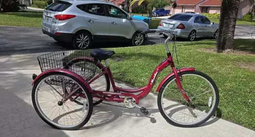 Schwinn Meridian Adult Tricycle Single Speed 26-inch Wheels Black Cherry Red