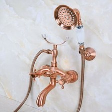 Antique Red Copper Clawfoot Bathroom Bathtub Faucet Handheld Shower Mixer Tap