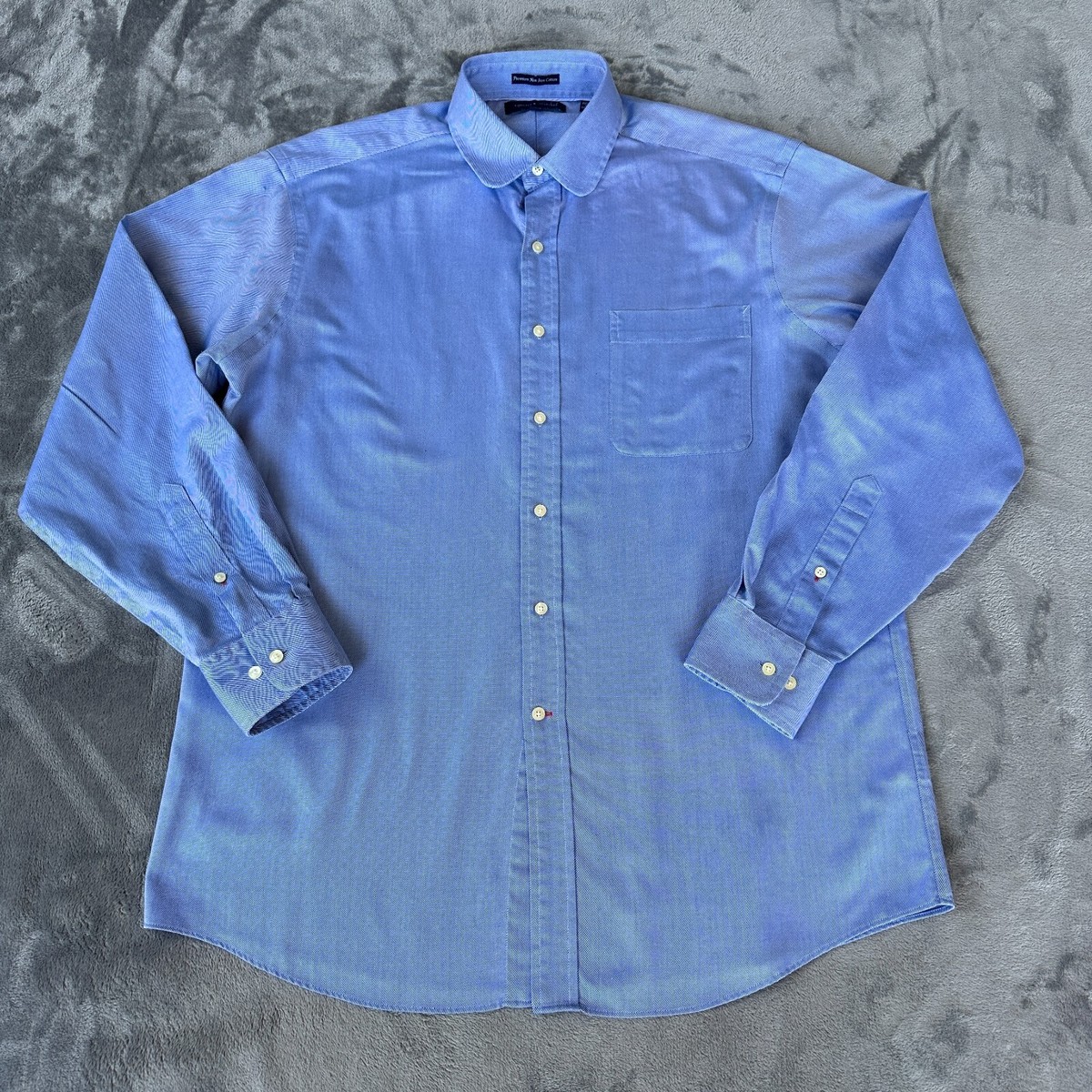 Tommy Hilfiger Shirt Mens 16 34/35 Blue Long Sleeve Non Iron Cotton Button  Up