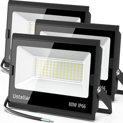 Ustellar 3 Pack 80W LED Flood Lights Outdoor Bright 800W Equiv. 24000LM Security