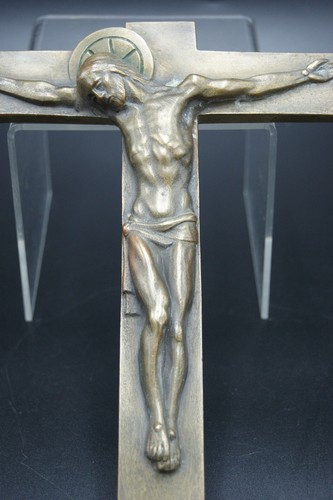 † SIGNIERTES HARTMANN DNJC GROSSES PATINIERTES BRONZE WANDKRUZIFIX KREUZ ARTDECO FRANKREICH - Bild 8 von 23