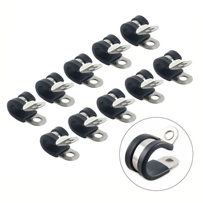 Stainless Steel Rubber Lined P Clips Set of 10 for Pipe and Cable Fixing