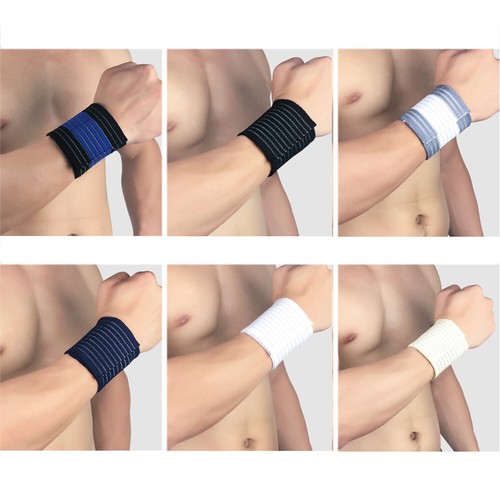 Men Sports Wristband Wrap Brace Elastic Stripe Bandage Support Fitness Wristband - Picture 1 of 13