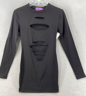 Edikted Dress Womens Sz Small Black Cutout Widow Mini Stretch Long Sleeve |  eBay