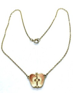 Authentic Lovely Enamel Gold Plated Apple Pendant Necklace 14”