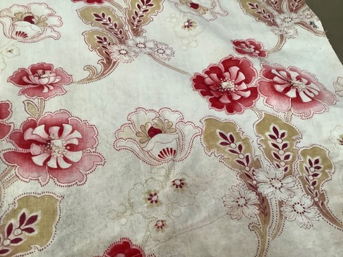 Antique French Chateau Curtain Floral Cotton Fabric Ruffle Timeworn - Picture 7 of 13