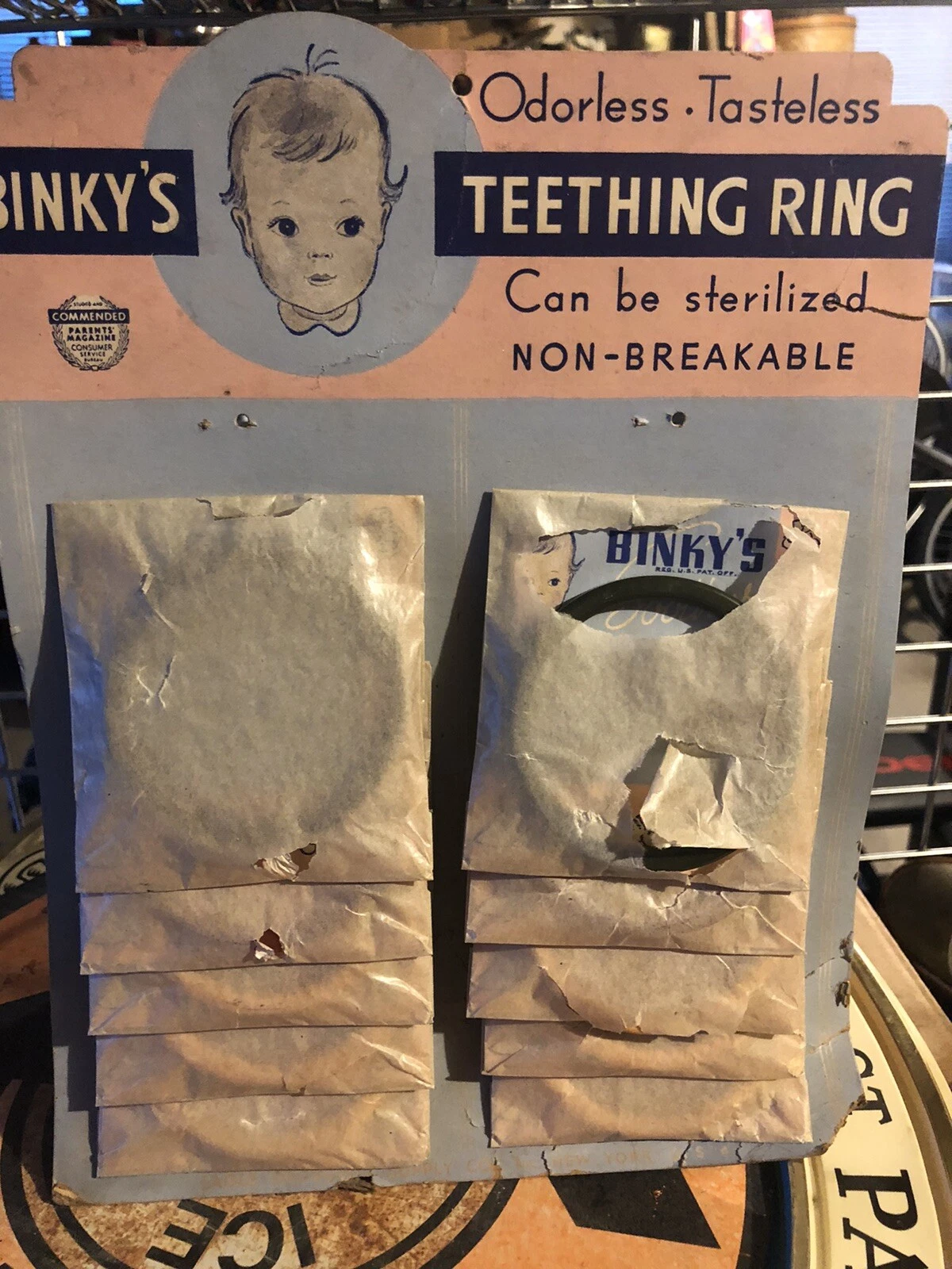 Antique Baby Binkys Teething Ring Rare Display Old Antique