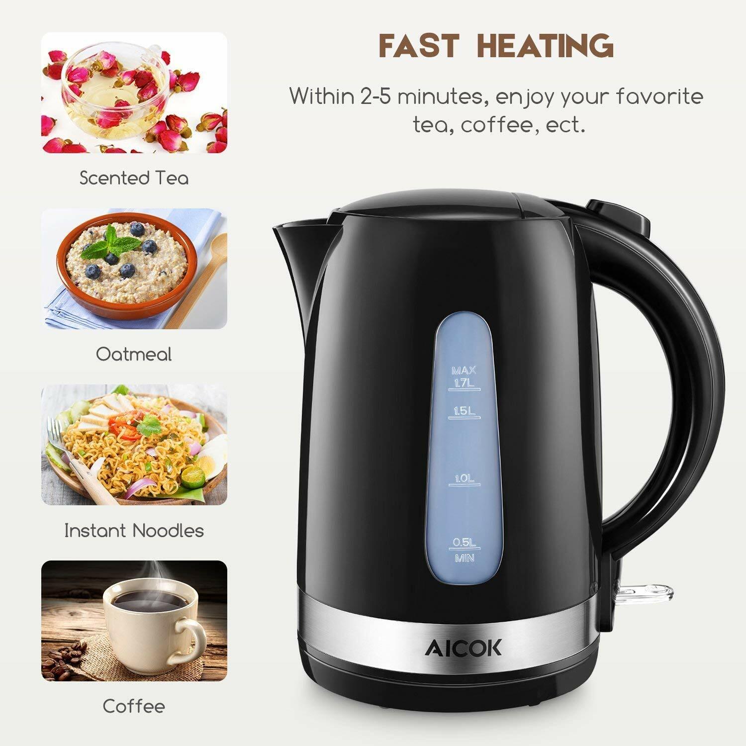 Bouilloire électrique 1.7L en inox brossé sans BPA pour cuisine