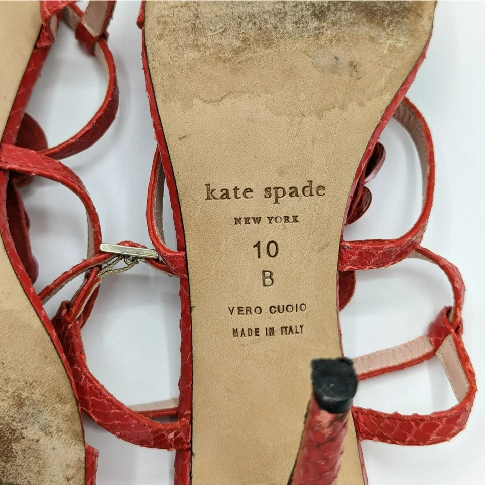 Tacones Kate Spade Idalou 10 B Rojo Rosa Joyas Brillo Loro Tirantes Stiletto Foto 2 de 4