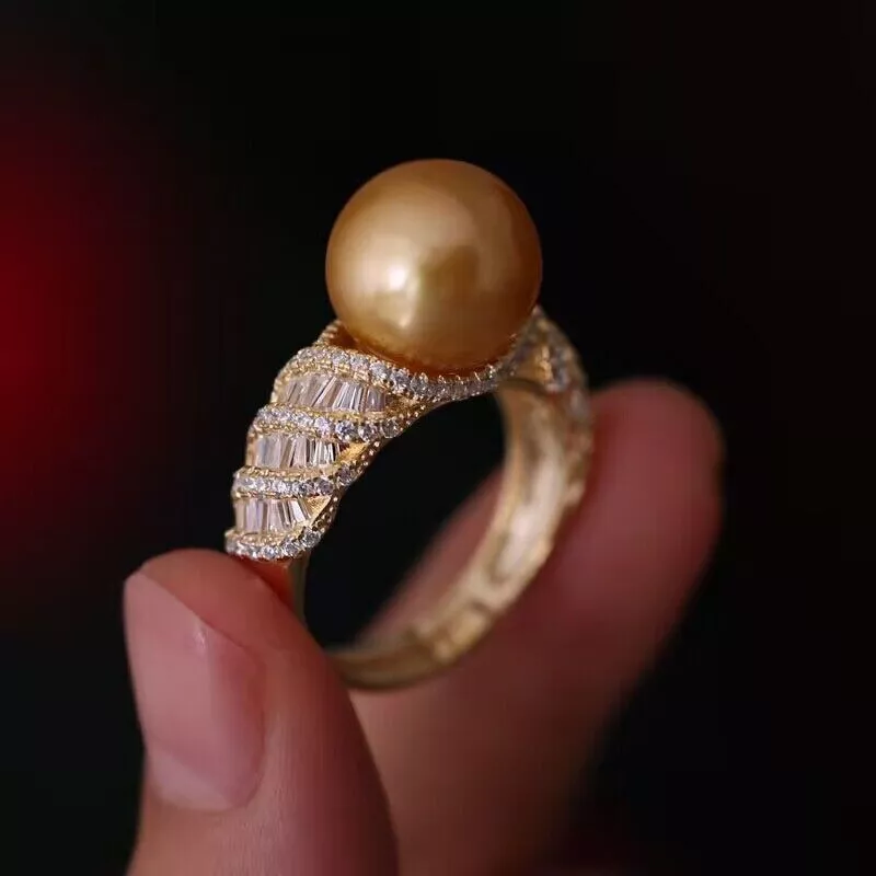 gorgeous 10 11mm south sea round gold pearl ring 925s t eBay
