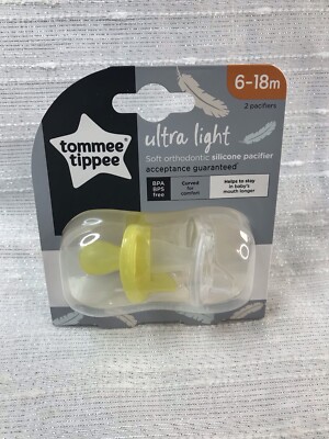 Tommee Tippee Ultra Light Ortho Pacifier Binky Soother Yellow White Unisex 6-18M