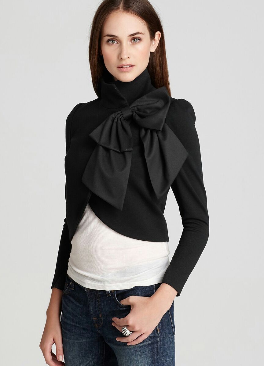 Alice + Olivia Addison Bow Crop Jacket Black Blazer Size XS Alice + Olivia Addison Bow Crop Jacket Black Blazer Size XS