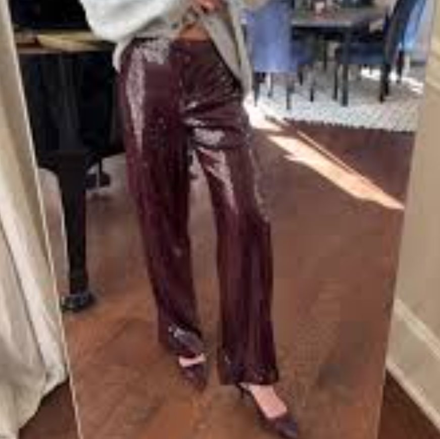 NWT H&M 2024 Sequined Pants Straight Leg Burgundy